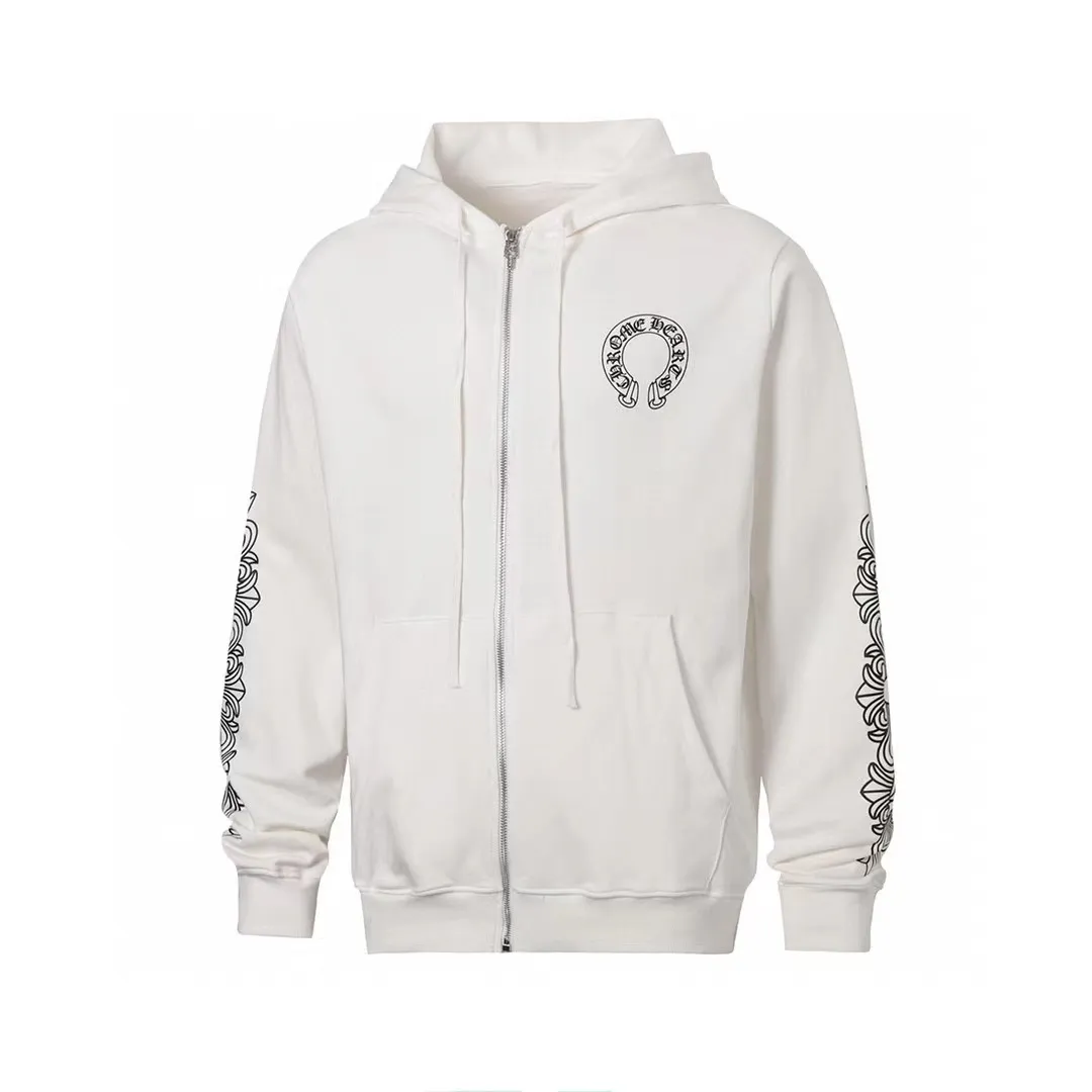 Q01—P230 Chrome Hearts/Chrome Hearts printed zipper sweatshirt cardigan jacket -420 grams of high-density, high-quality wool, soft, delicate and skin-friendly, soft and silky to the touch, warm and skin-friendly -The hardware zipper accessories are all customized and full of details -Colour: black white -Size: S M L XL